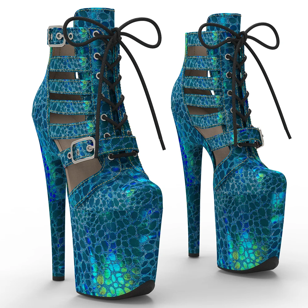 Leecabe 20CM/8inches holography PU Upper Fashion trend platform Pole Dance boot
