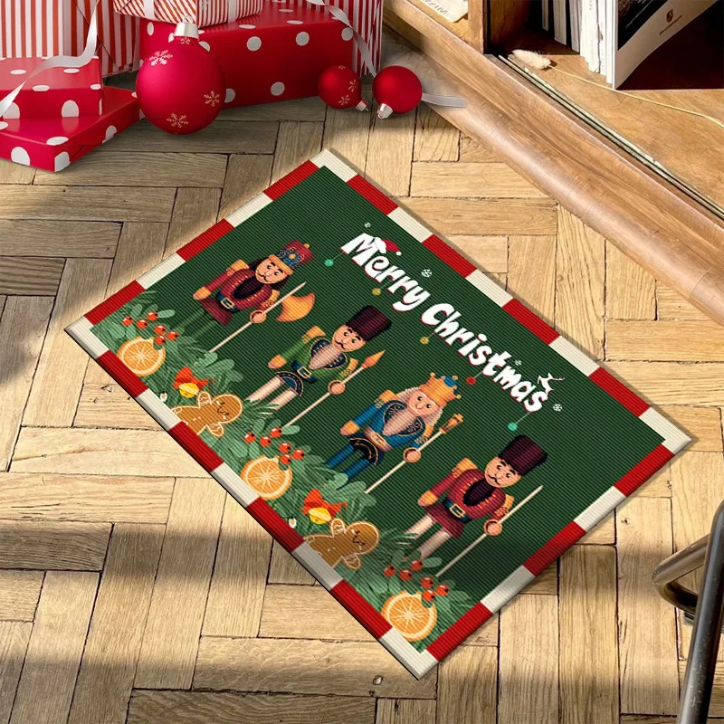 VIKAMA Nutcracker Christmas Floor Mat Festive Decoration Home Carpet Cartoon Non-Slip Kitchen Hallway Balcony Floor Entrance Ma