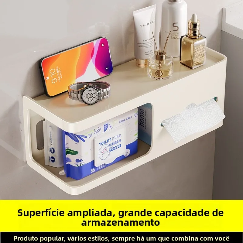 バスルーム壁掛けティッシュボックス-トイレットペーパーホルダー-北欧スタイル収納ラック-穴あけ不要-トイレットペーパーホルダー