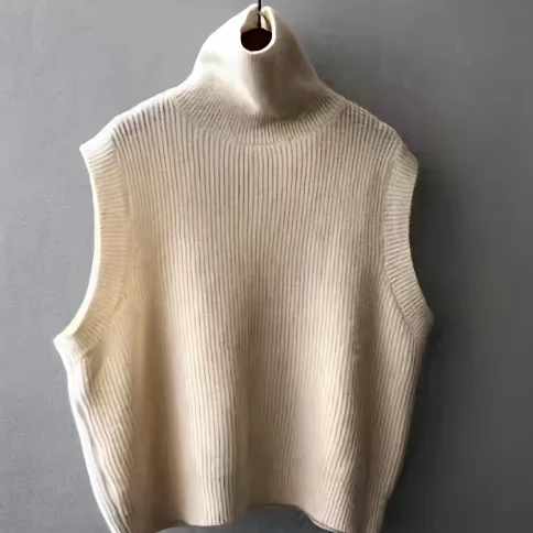 

2025 Autumn and Winter New Women's Knitted Vest Commuting High Neck Pullover Vest