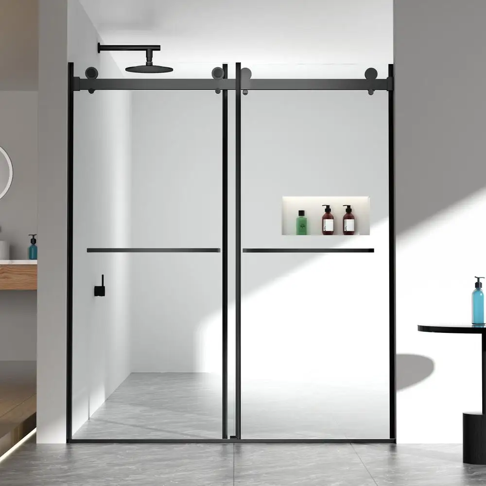 

56-60"W x 70"H Frameless Sliding Shower Door 8mm Tempered Glass with Soft Close Buffer Waterproof Double Handle