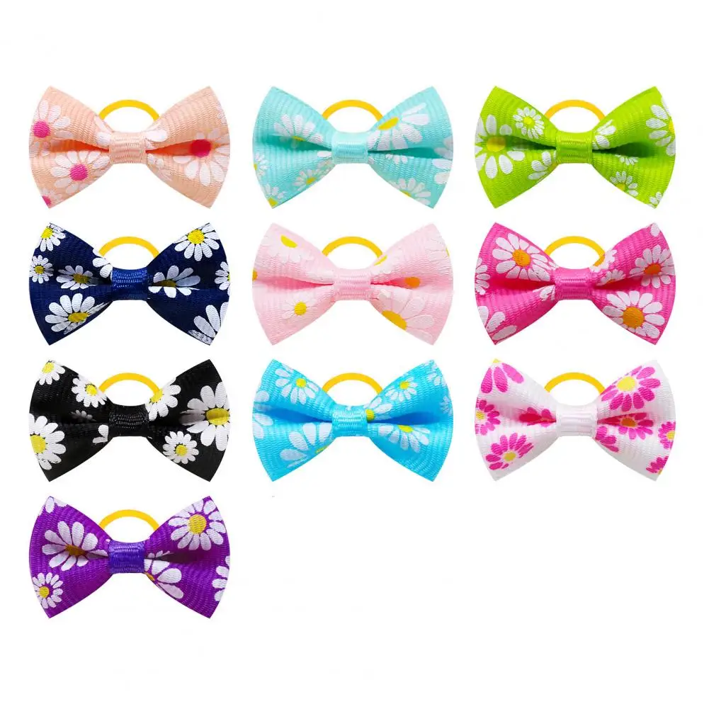 10Pcs Dog Hair Rubber Bands with Rubber Bands Lovely Flower Print Pastoral Style Grooming Yorkie Puppy Hair Bows Pet Supplies