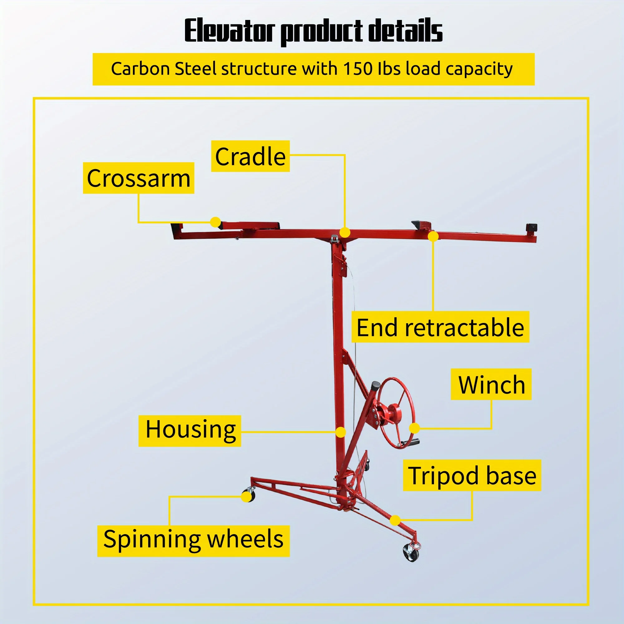16FT Drywall Lift Sheetrock Lift Rolling Panel Hoist Jack Lifter Fit for Drywall Panels