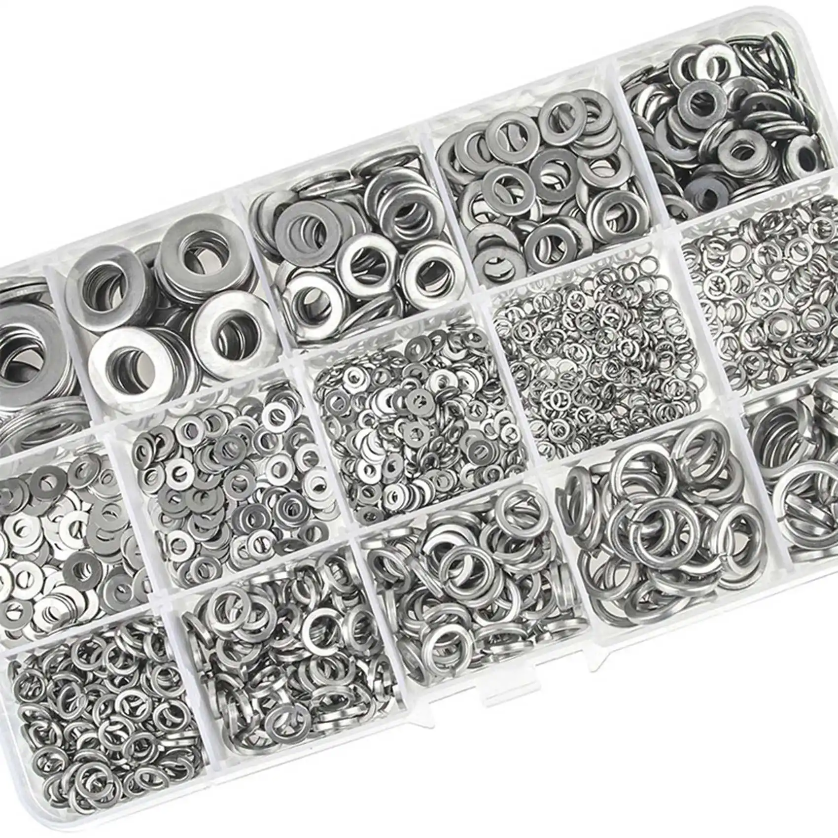 AC88-304 Stainless Steel Flat Washer And Lock Washer Assortment Set(1400 Pieces, 8 Sizes) - M2 M2.5 M3 M5 M6 M8 M10
