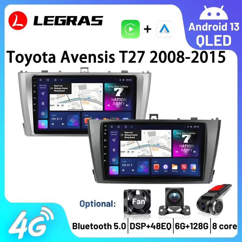 Android 14 Carplay Auto Car Radio For Toyota Avensis T27 2008-2015 GPS Navi Multimedia Automative Stereo WiFi 4G Radio Bluetooth