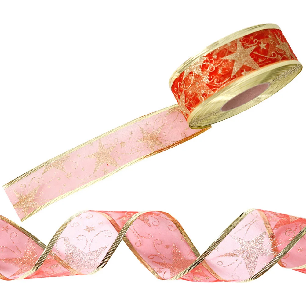 

10 Meter Christmas Star Ribbon Polyester Heavy Duty for DIY Gifts Bows Crafts Holiday Party Decorations Home Festival Use