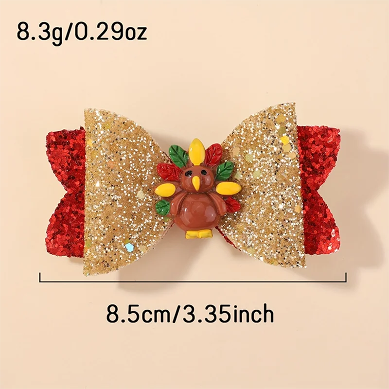 2Pcs Thanksgiving Day Turkey Bow Hairpin for Baby Girl Glittle Bowknots Hair Clips Holiday Party Kids Headwear Hair Accessories