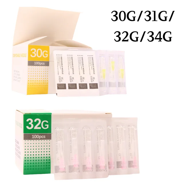100 sztuk igły do ​​tatuażu 34G 32G 31G 30G bezbolesne małe bardzo cienkie igły kosmetyczne jednorazowe igły do ​​wstrzykiwań do piercingu 4/6/13mm
