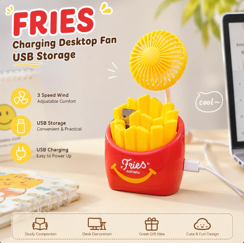 Rechargeable Ddesktop Fan USB Storage Student Desktop Mini Fan Cute Desktop Ornament Powerful Airflow for Golf Carts, Office - Detail 1