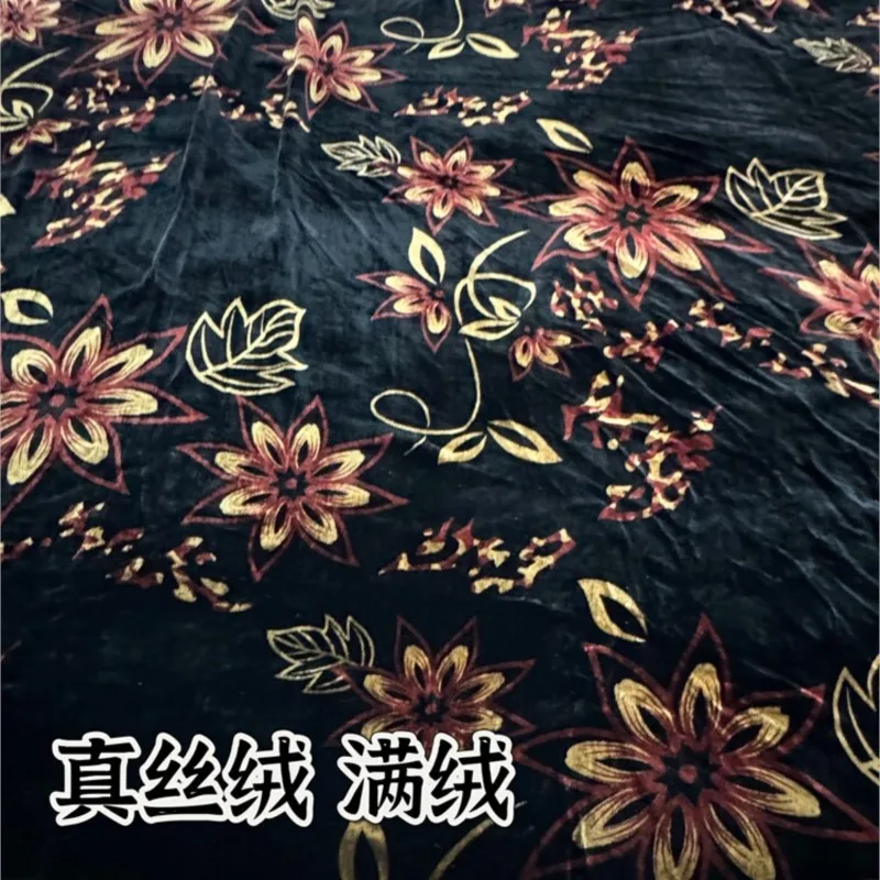 

Black large flower true velvet silkworm silk with cotton skirt Qipao garment fabric