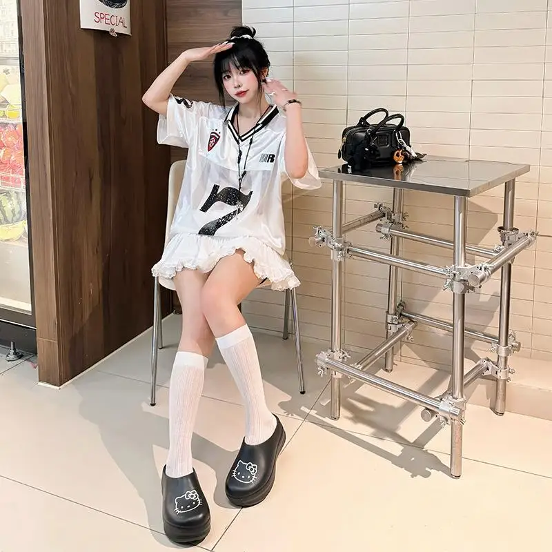 

Новая повседневная обувь с героями мультфильмов «Hello Kitty's» для девочек, модная летняя красивая толстая обувь высокого качества, модный милый праздничный подарок