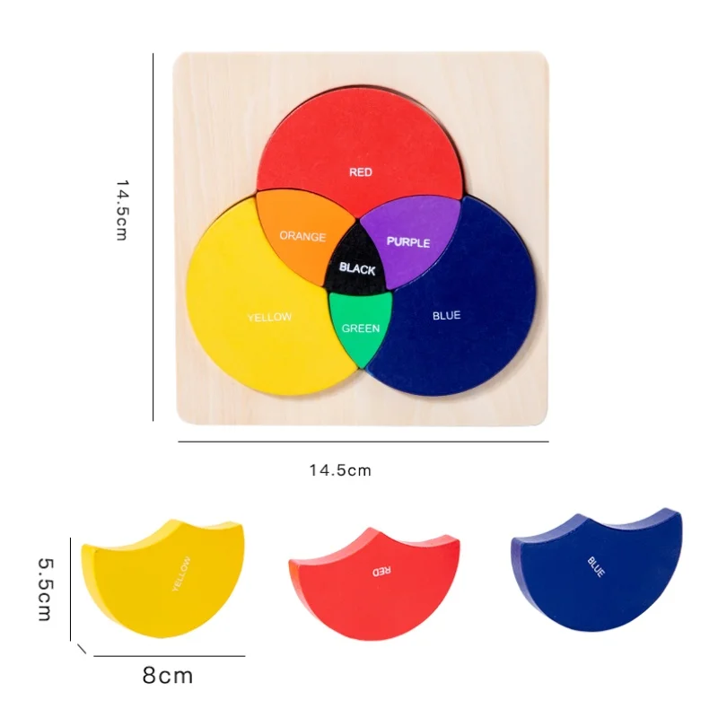 Wooden Three Primary Color Puzzle Board Building Blocks Children's Puzzle Early Education Color Cognition Board