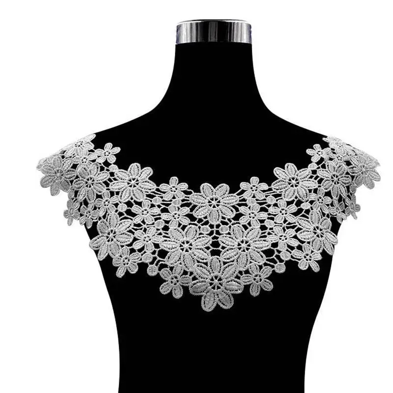 Women Detachable Embroidered Fake Collar Sweet Blouse Crochet Sheer Lace Floral Applique Neckline Wedding Dress Shirt Neck Cover