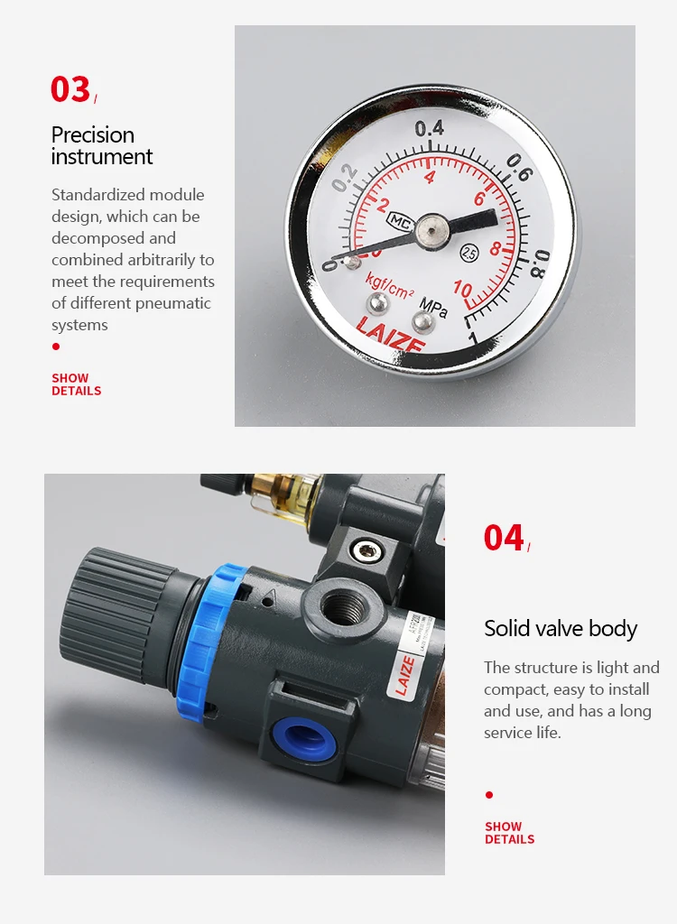 LAIZE Qualitäts-FRL Luftfilter Druckregler Schmiergerät Kombiniert Automatischen Ablass Mit Manometer AFC2000 AFC2000D – Detail 10