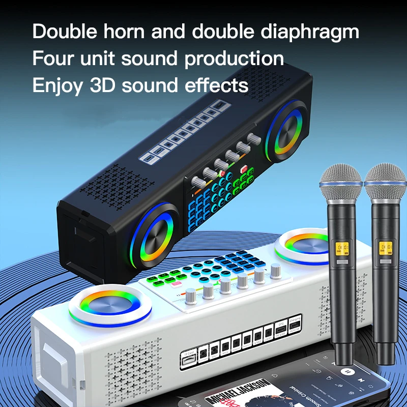 

Outdoor Mobile Phone Computer Live Bluetooth Speaker Portable Home Karaoke Wireless Microphone Sound Card Boom Box Equipment TF