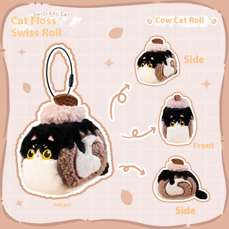 Portachiavi originale in peluche con gatto svizzero Sofdoll, simpatico ciondolo pasticceria con gattino per borsa zaino, regalo per coppie Kawaii