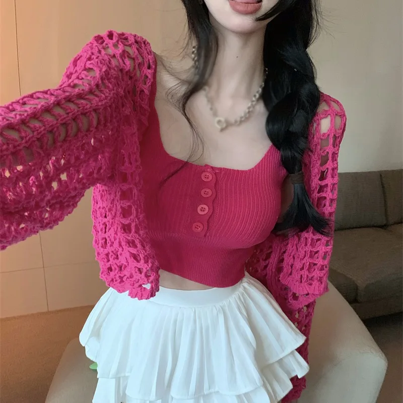 Slim Camisole Knit Cardigan Jacket Suit For Women Spring Outdoor UV Protoction Tops Casual Tops