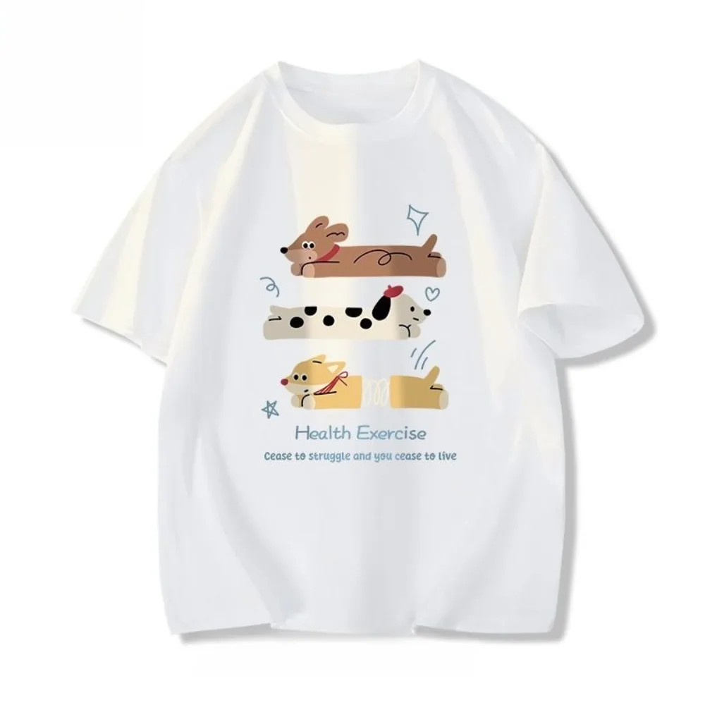 

Summer Japanese Fun Puppy Print Men's and Women's Short-sleeved T-shirt Cute Casual and Comfortable Short-sleeved T-shirt Top