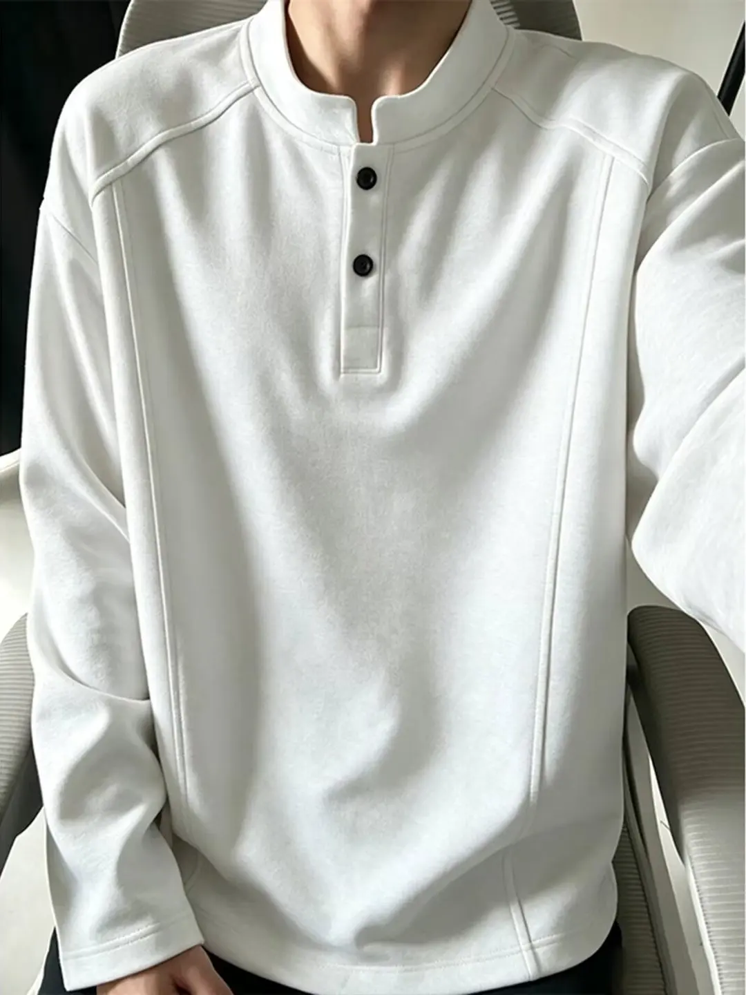 American Style Patchwork Handsome Henry Shirt Hoodie Men's Long Sleeve Base Layer T-Shirt Heavyweight Autumn Season Clothing
