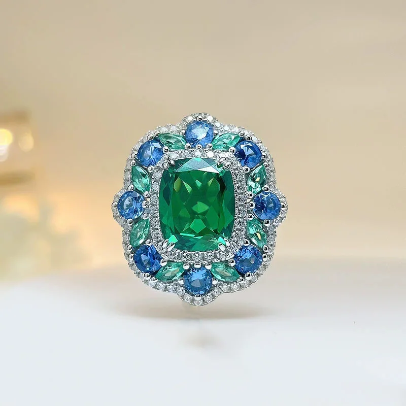 Damen Retro-Stil Zirkonia-Ring-Set mit Smaragd-Ohrringen und Anhänger-Halskette Modisches Accessoire Schmuck – Detail 6