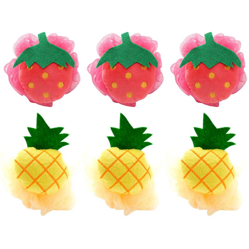 

6pcs Fruit Shaped Bath Soft Comfortable Exfoliating Scrubbing Remove Dead Skin Cute Design Shower Mesh Sponge Fruits