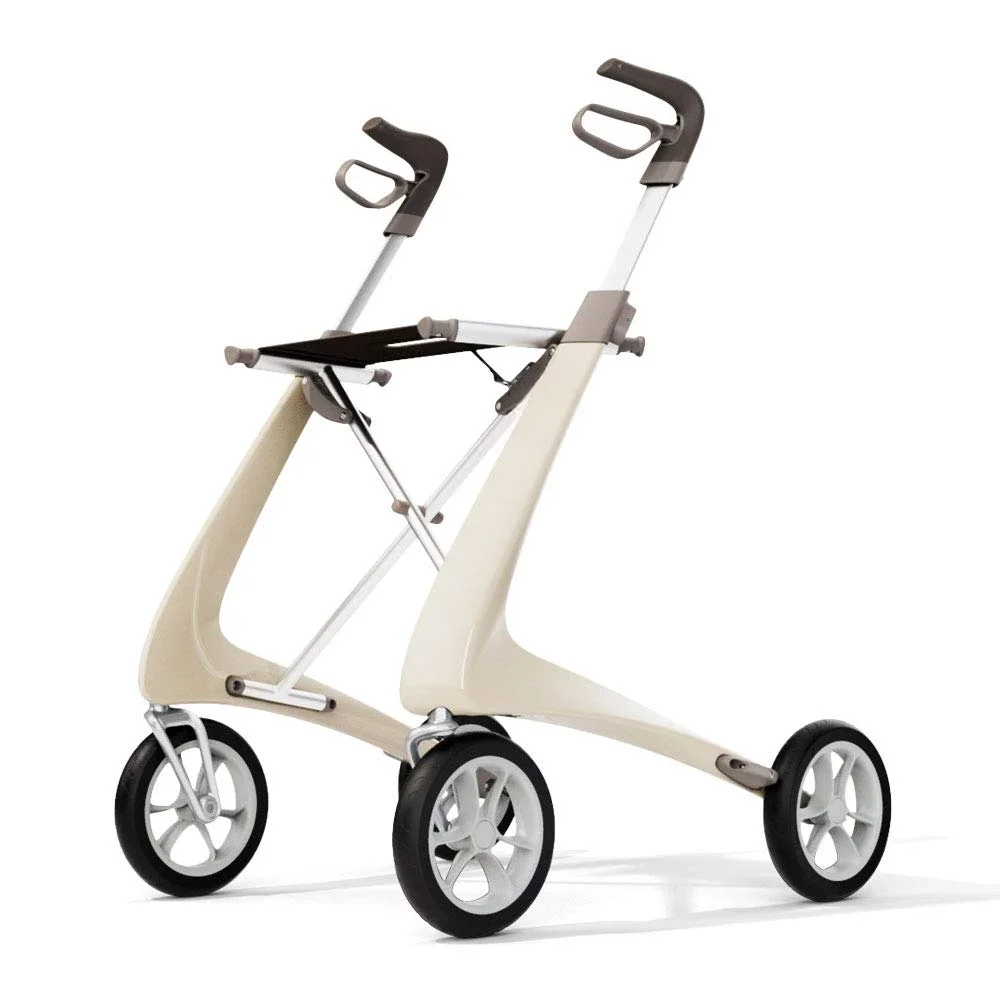 Christmas.Carbon Ultralight Rollator Walker with Organizer Bag, Oyster White, Regular Track