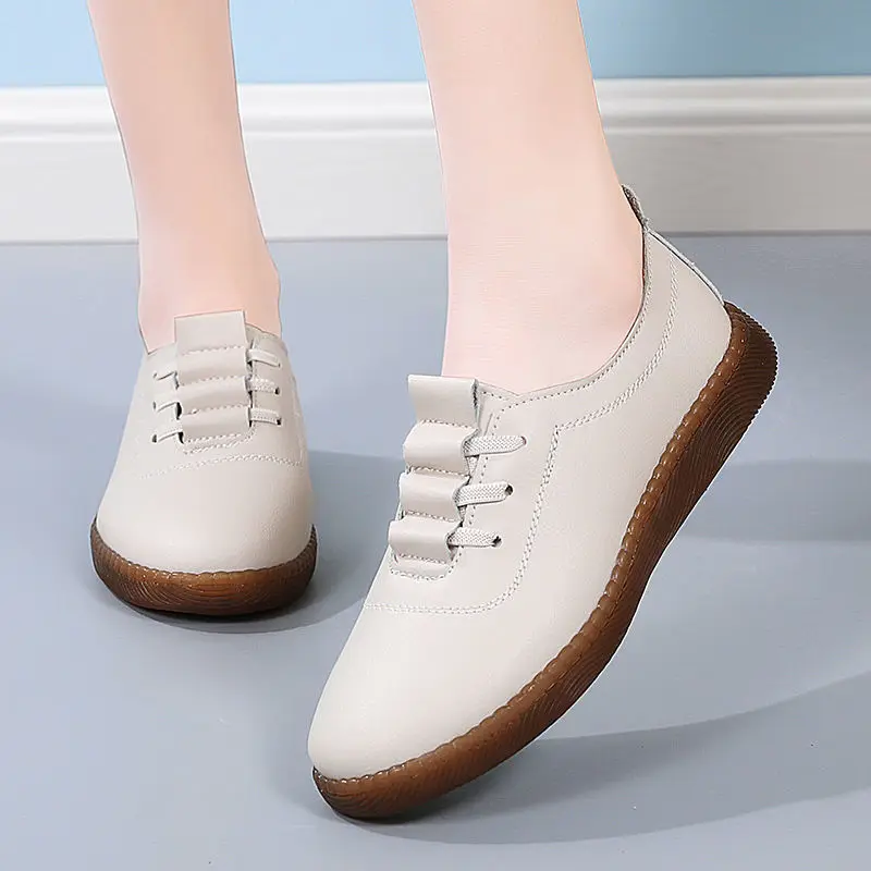 Zapatos vulcanizados blancos para mujer, zapatos informales, suela de tendón, planos para mamá