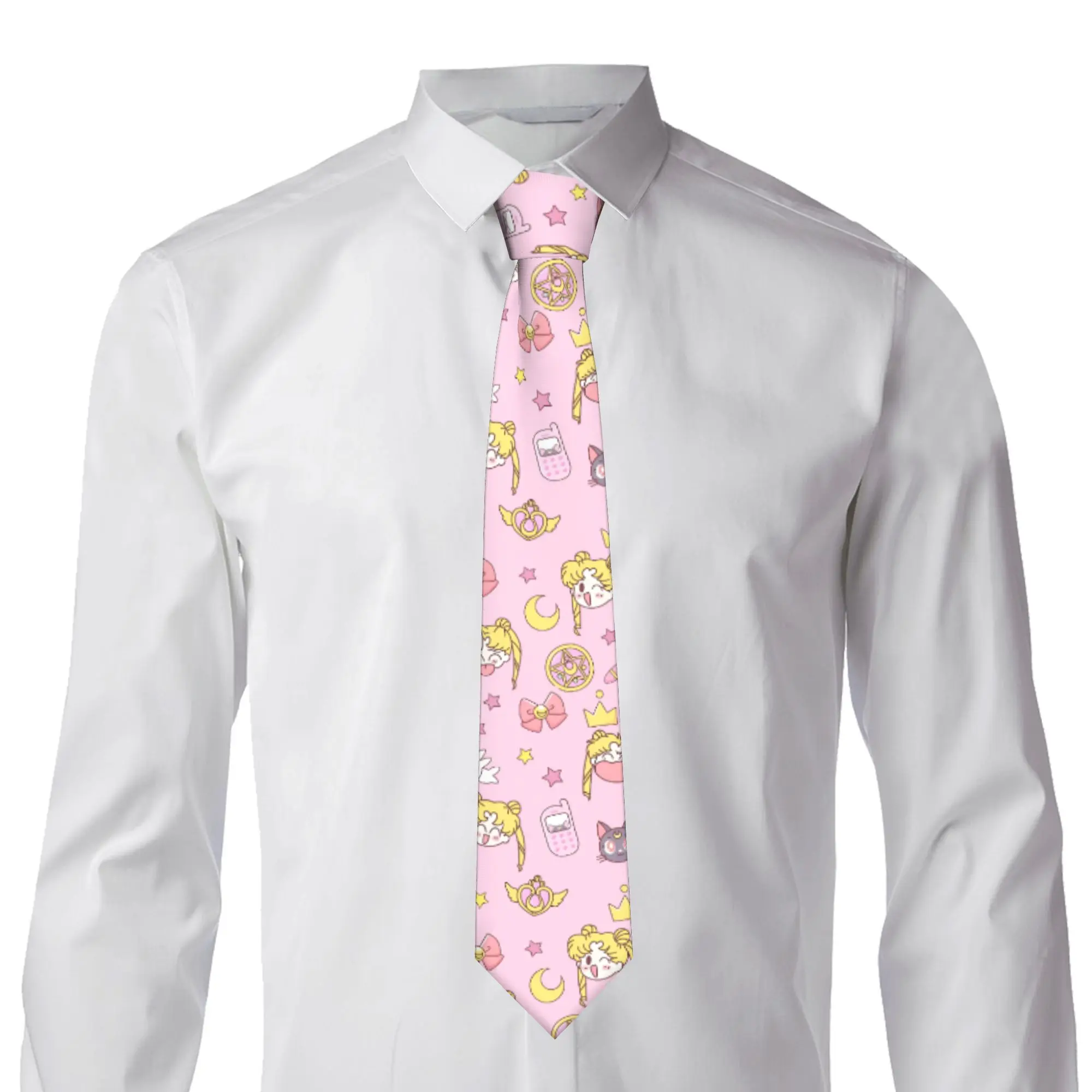 Custom Sailored Anime Mooned Tie Men Printed Necktie Usagi Tsukino Luna Four Seasons Fashion Tie Necktie For Birthday Gift
