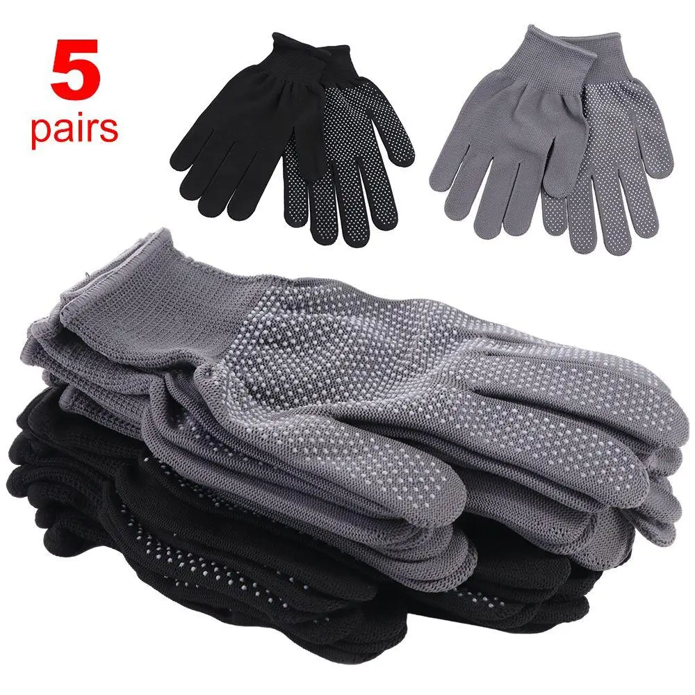 

5Pair Portable Safety Work Gloves Non-slip Nylon Working Gloves Breathable Wear-Resistant Riding Mittens Home