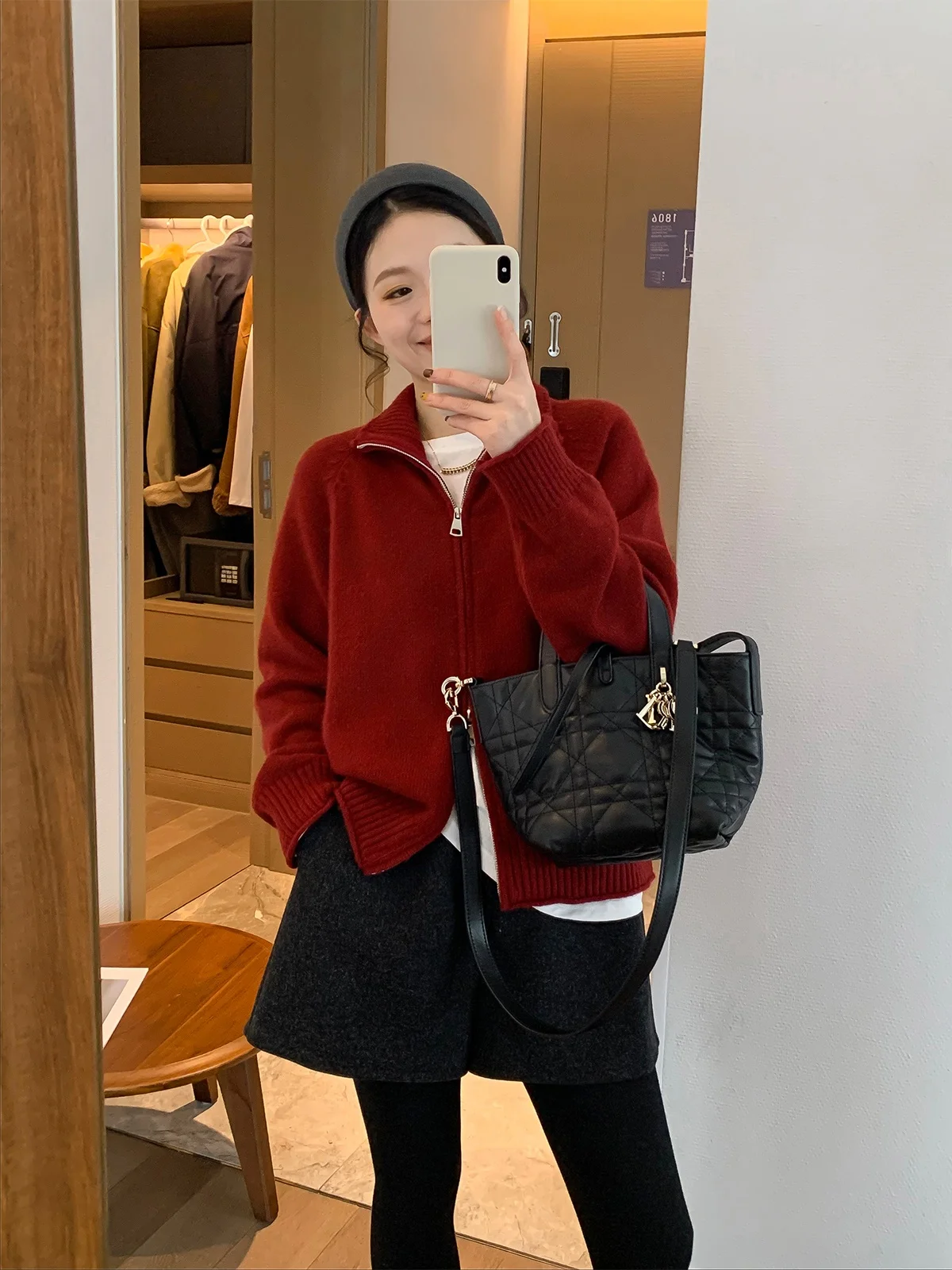 

Red Love Devil Fi Women's Knitted Woolen Sweater Thiened Double Zipper Raccoon Fur Winter New Sle Korean Loose Fit Card...