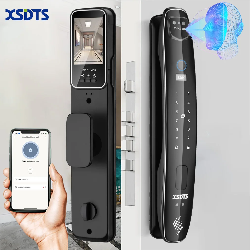 

3D Face Smart Door Lock Security Camera Monitor Intelligent Fingerprint Password Biometric Electronic Key Unlock