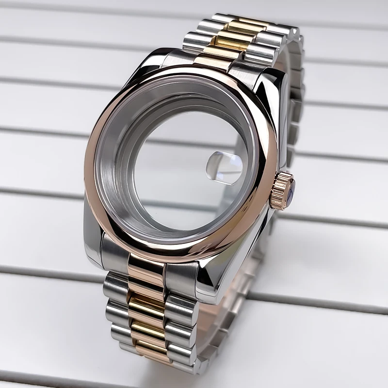 39mm NH35 Case R Bezel Rose Gold DJ 2 Tone Sapphire Glass Skx Mod