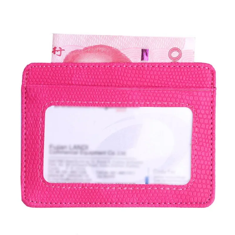 Minimalist ultra-thin credit card holder with transparent ID card window, men's and women's small leather card wallets