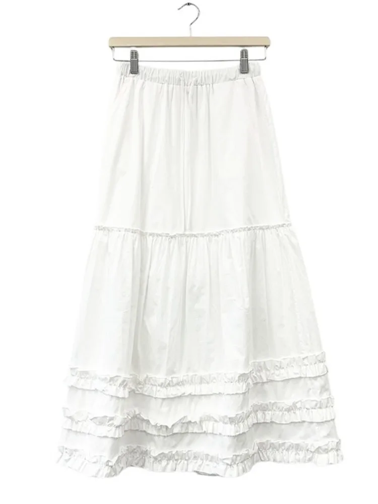 

White f-length Skirt Women's Faion Item Spring Chic Sweet Personali Loose Waist Belt Bow-knot Wooden Ear Long Skirt