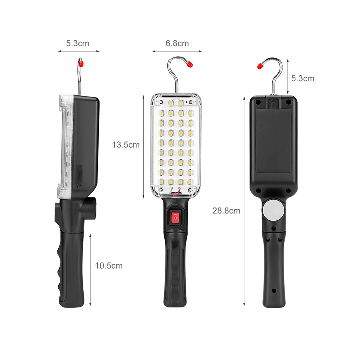 BAAU Lampada da lavoro portatile ricaricabile USB Lampada da riparazione COB con magnete e gancio Torcia da campeggio a 34 LED