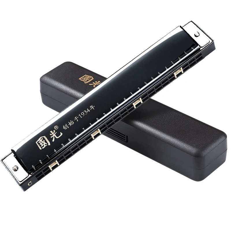 Guoguang Tremolo Harmonica 24 Hole Key C Mouth Organ Phosphor Bronze Blues Harp Kit with Case for Kids