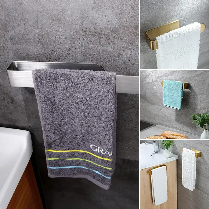 Toallero adhesivo/soporte de toalla de mano, barra de toalla de acero inoxidable 304, toallero sin perforar, soporte de tejido autoadhesivo para Cocina