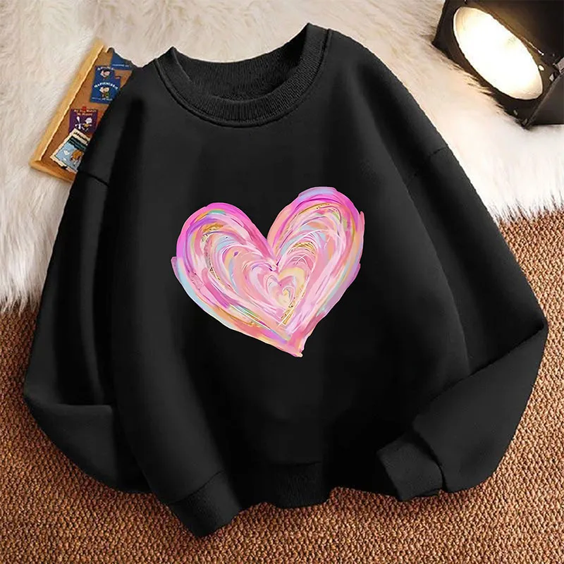Modischer Kinder-Sweatshirt-Pullover Frühling Künstlerisches Liebesherz Bunter Rundhals Grafik-Print Hoodie Jungen/Mädchen Kinder-Kapuzenpullover