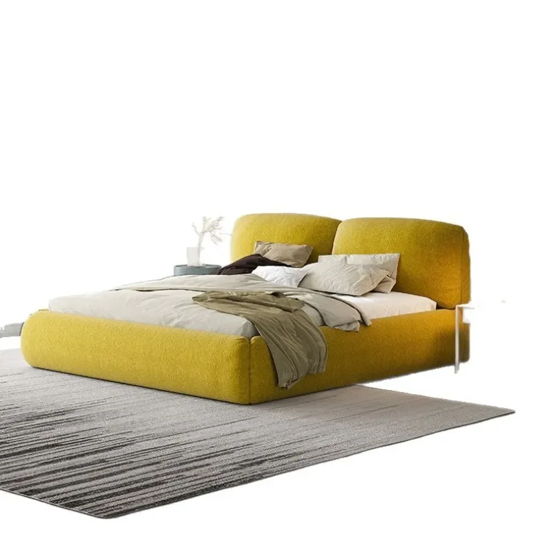 Modern Elephant Ear Upholstered Platform Bed Soft Fabric Double Frame for Master Bedroom Wedding Home Decor