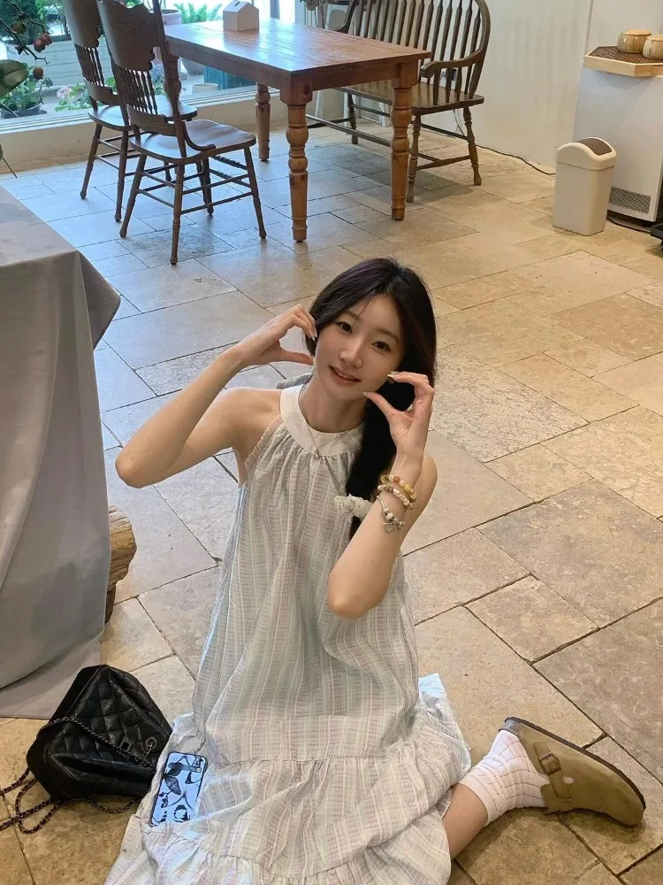 فساتين نسائية بدون أكمام بفيونكة رسن فضفاضة لربيع وصيف 2025 فستان أنيق أنيق غير رسمي على الطراز الفرنسي #5