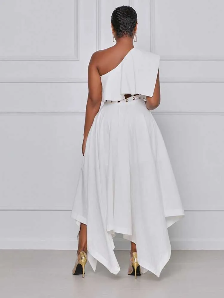 Middle Age Women Summer One Piece Dress White Party Solid Waist Dress Sexy Plus Size Clothes Lady Long Elegant Dress with Sleeve