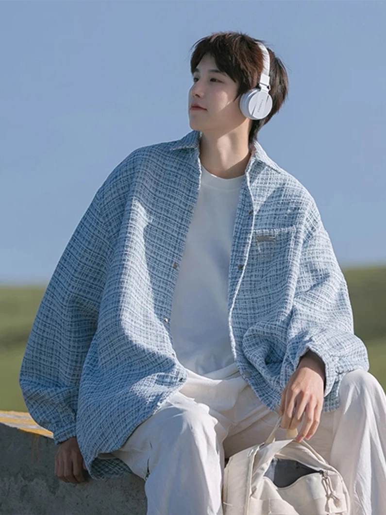 

y Sle Long Sve Men's irt Luxury Brand Faionable Trendy Boy Feel Coat pe irt Bird's Eye Pattern Collar Desi...