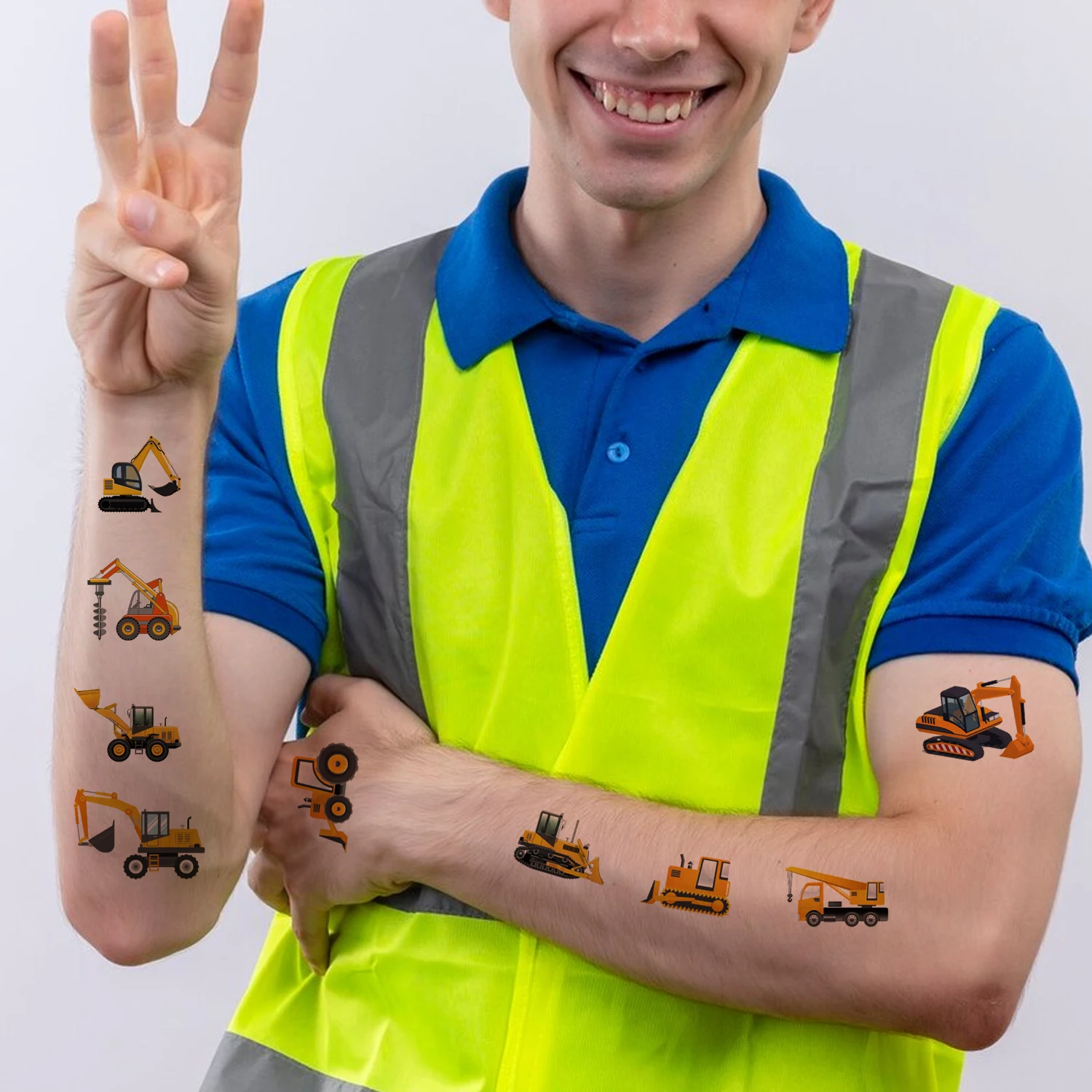 Watercolor-style Construction Vehicle-themed Temporary Tattoo Stickers, Suitable for Themed Party Decorations, Gifts and Prizes,