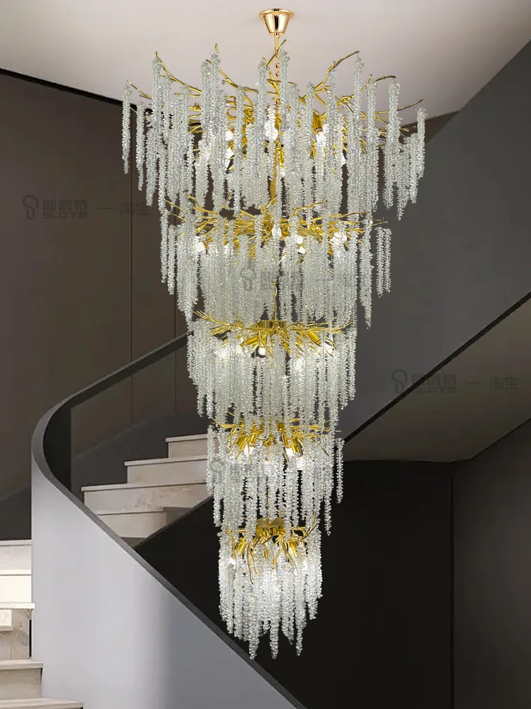 Imagem -06 - Branch Crystal Hanging Chandeliers High Floor Gold Crystal Tree Lustres de Luxo para Staircase Loft Villa Hotel Lobby