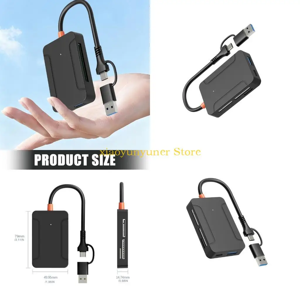 P9JB Card Reader Dock for Photographers and Content Creators, 6 in 1 USB C and USB Reader for Camera Access and Flexible Desk
