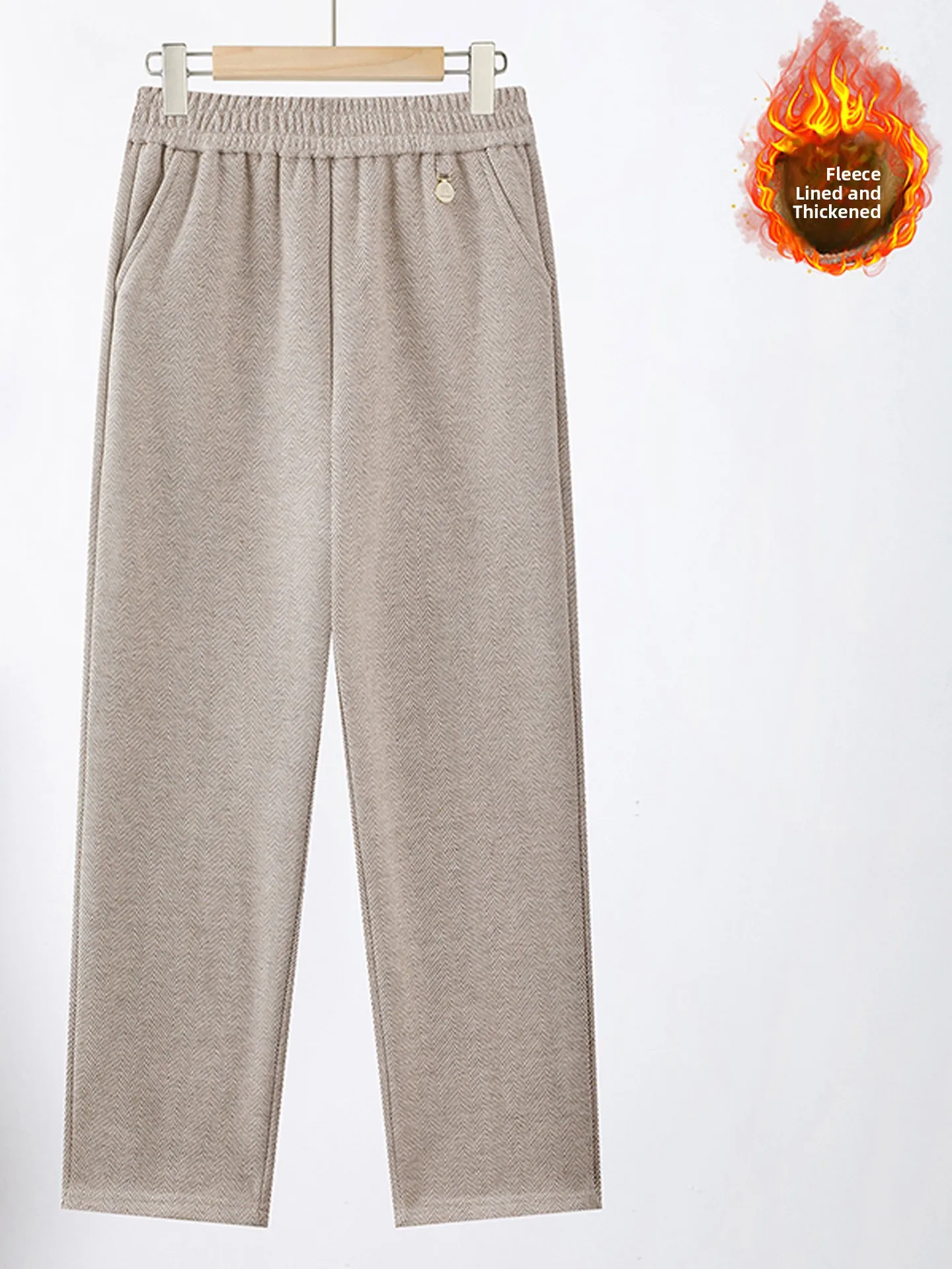 Thickened Woolen Straight Leg Pants Warm Casual Trousers for Middle-Aged And Elderly Women Elastic Waist Loose Fit Pants