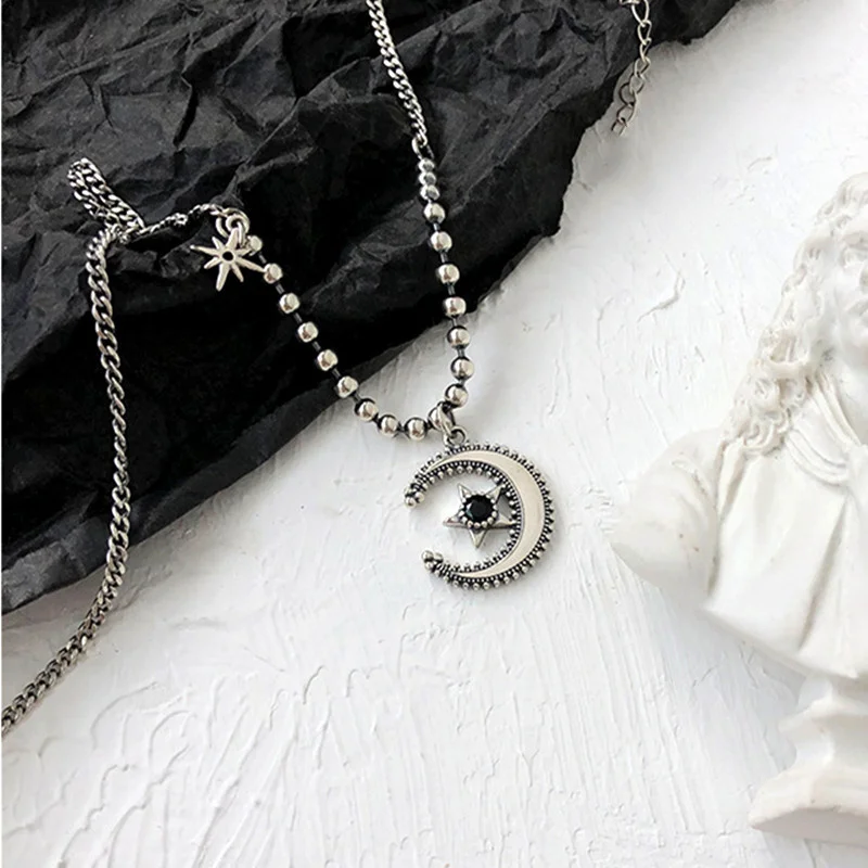 Vintage Silver Plated Tassel Star Moon Charm Pendent Necklace For Women Girls Elegant Jewelry Gift dz061