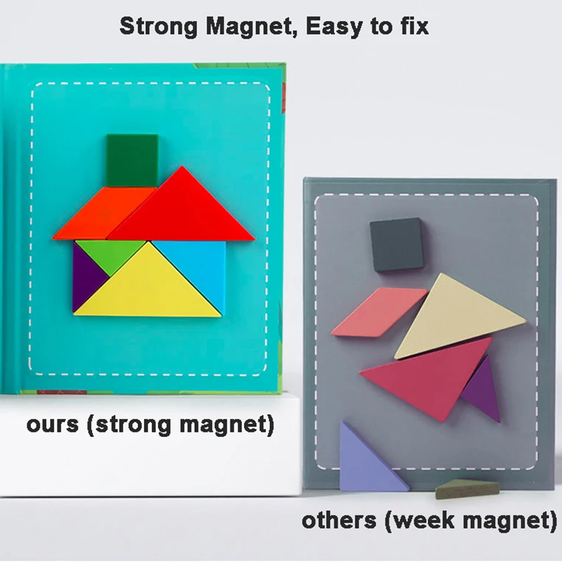 Magnetisches Tangram-Puzzlebuch, neues Wissenschafts- und Mathe-Holzpuzzle, pädagogisch für Kinder, das logisches Spiel lernen, geometrischer Formblock