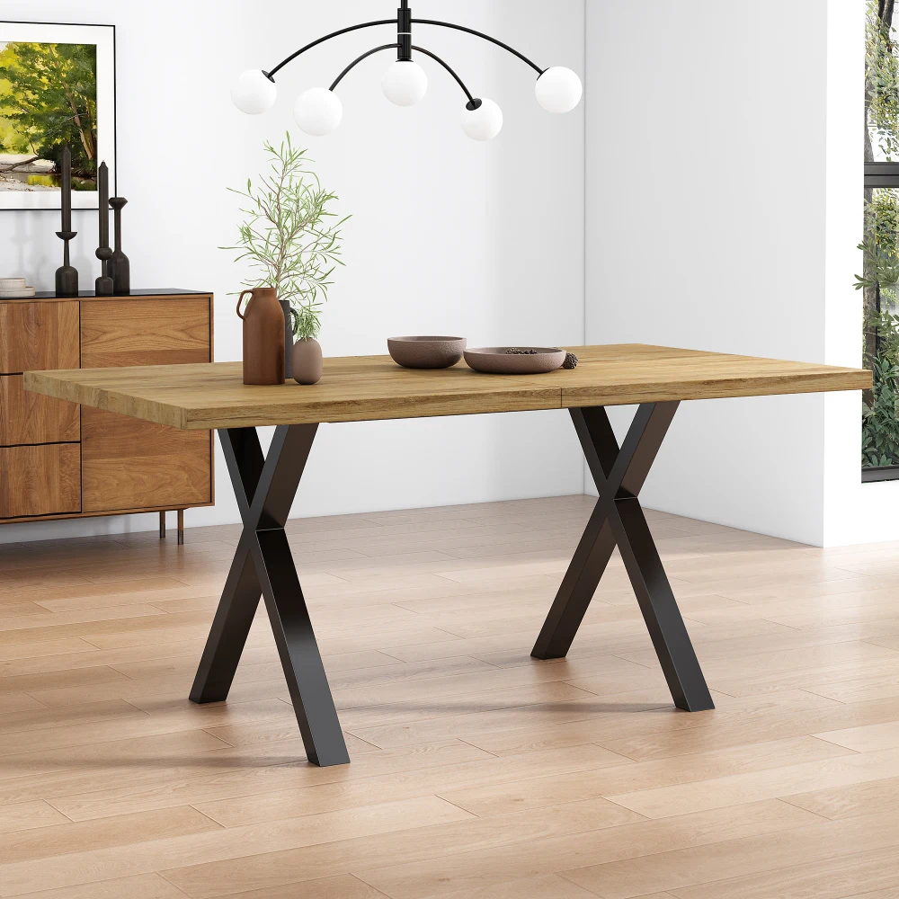 Esstisch, gekreuztes Design, rechteckiger Esstisch, Couchtisch, moderner, einfacher Esstisch aus Schmiedeeisen, 140 x 80 x 76 cm – Detail 2
