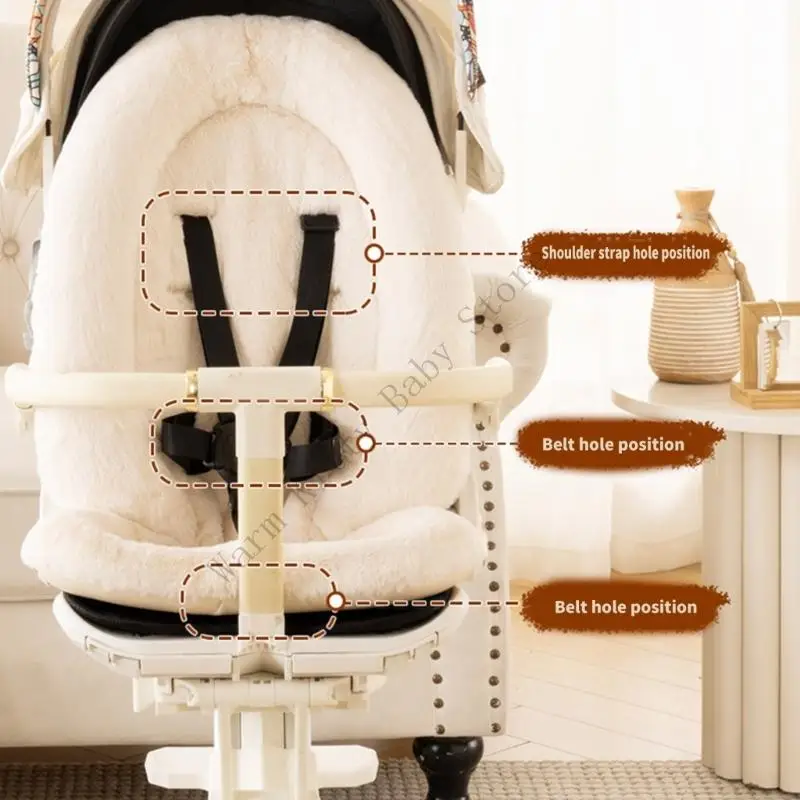 New Solid Color Thicken Plush Baby Stroller Cushion with Matching Pillow Winter Autumn Warm Pushchair Liner Pad